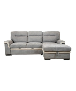 DIVANO LETTO ANGOLARE "ERIKA" IN TESSUTO GRIGIO CON PENISOLA A DESTRA, 254X92/165X102 CM